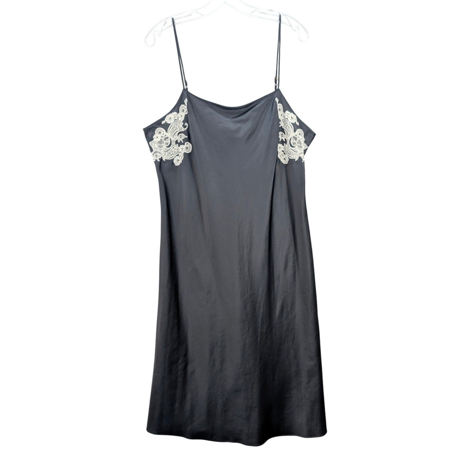 Black Slip Dress With White Lace Trim